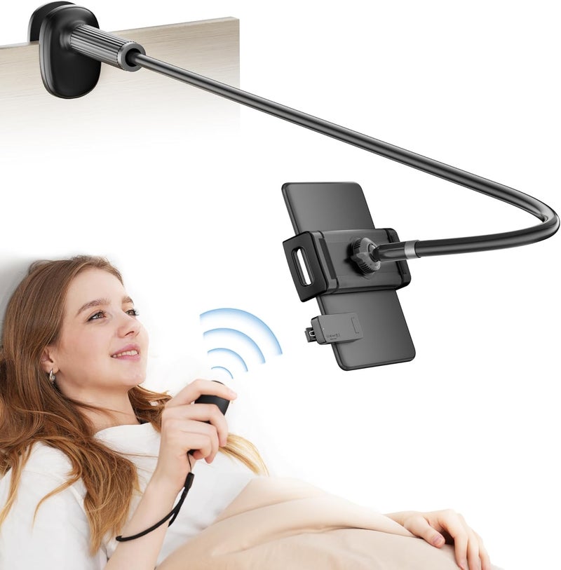 VOLTIFYMAX Gooseneck Kindle Holder with Remote Page Turner for Reading in Bed,Tablet Mount Holder for Desk,Flexible Long Arm for Tablets iPhones Kindle Accessories - Image 1
